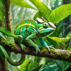 Obraz premium Green Majesty: Captivating Chameleon Portrait with Character