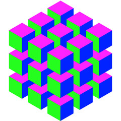 Obraz premium 3d render group of cube pattern, 3D hexagon cube, abstract futuristic 3d floating cubic elements, digital technology machine, modren shape in neon colors 