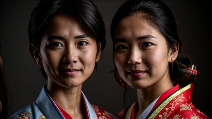 Asian women in traditional outfits.