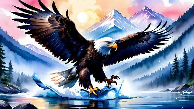 water color paintings art eagle fantasy creature.  illustration animation