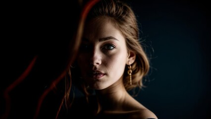 Naklejka premium Portrait of a beautiful girl on a dark background.