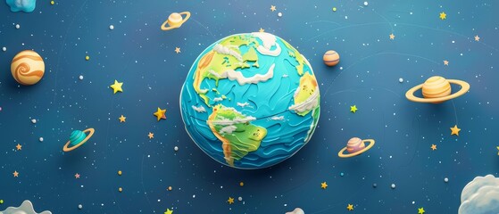 Earth rotation  top view solar system theme 