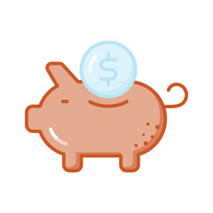 Piggy bank with dollar coin, trendy flat vector design of money savings