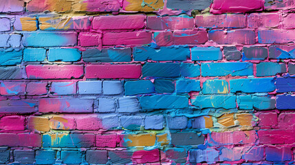 Colourful painted brick wall background