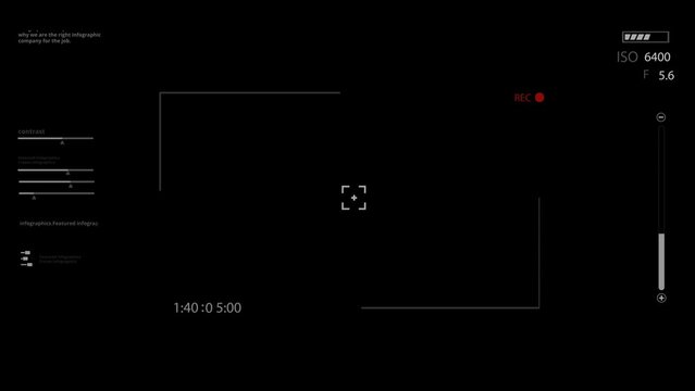Video Camera recording screen overlay with alpha channel. Dslr camera frame viewfinder, screen of video recorder digital display with multiple settings