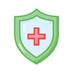 Medical sign inside protection shield showing concept icon of health insurance, medical protection vector