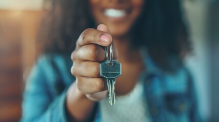 Closeup image of a woman holding the keys for real estate concept - Powered by Adobe