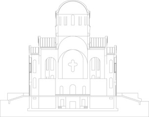 vector illustration, sketch, design, architectural engineering drawing, section of the holy Christian church with old classic vintage details