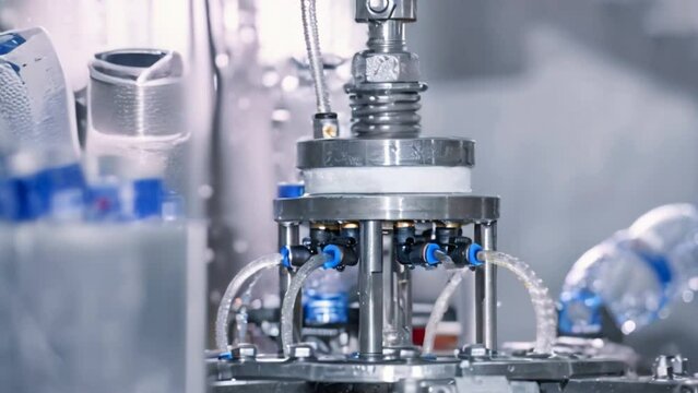 An electronic control panel, a water filtration system, and a water bottling line in equipment at the Water factory Clean and safe every step of production.