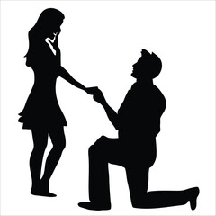 man proposing to women silhouette vector