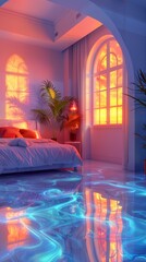 Modern Bedroom Background. Stylish Interior Design. Generative AI.
