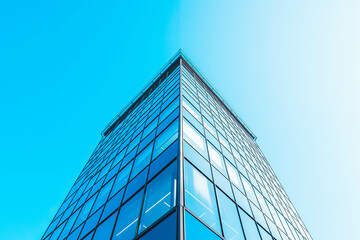 A minimalist modern office building standing tall against the clear blue sky, representing professionalism and corporate success.