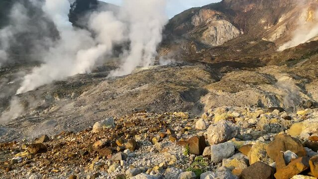 The nice view of Papandayan Mountain in Garut Regency, West Java, Indonesia. It was taken on May 13, 2024 by a professional. It's an iconic mountain in this regency