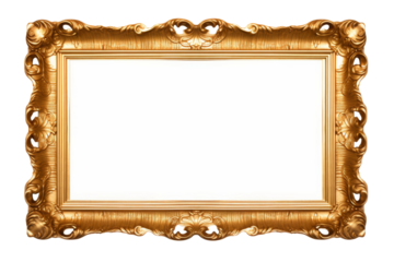 Gilded Elegance: A Luxurious Gold Frame on a Serene White Canvas. On a White or Clear Surface PNG Transparent Background.
