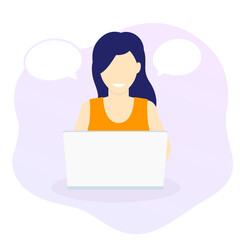 girl working with laptop, png