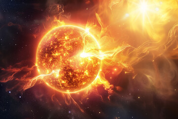 Fototapeta premium solar storm in universe magnetic wave power sun