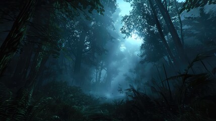 Fototapeta premium Dense Of Raining Forest Landscape Wallpaper