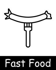 Fast food set icon. Fats, carbohydrates, cup of coffee, pizza, ice cream cone and scooped ice cream, donut, sausage, croissant, cake, fries, burger, unhealthy diet. Junk food concept.