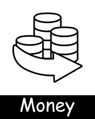 Money set icon. Coins, arrows, profits, losses, financial cycle, deposit, investment, increasing profits, bullion, dollar, bank transfer, large amount of money. Working with money concept.