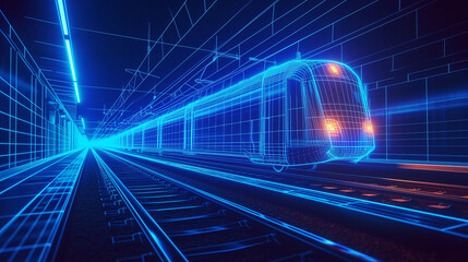 A futuristic digital drawing-style subway train concept that emphasizes modern transport design