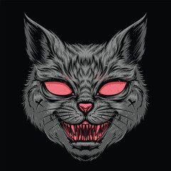 scary cat head vector logo