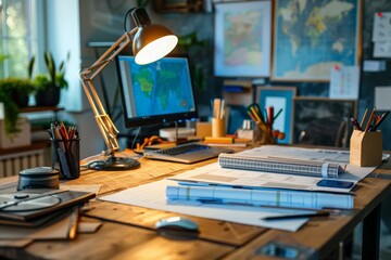 Naklejka premium Architects Drafting Table in Home Office