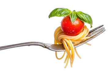 Elegant Twirl of Spaghetti with Cherry Tomato and Basil - Generative AI