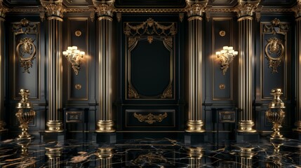 Obraz premium Black and gold classic interior background. 3d rendering