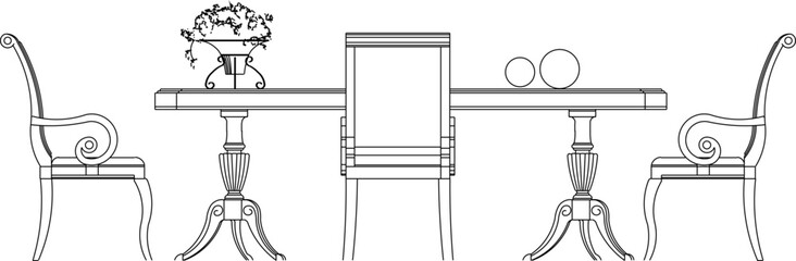 vector illustration sketch design drawing of classic vintage ethnic room chairs in the dining room interior 