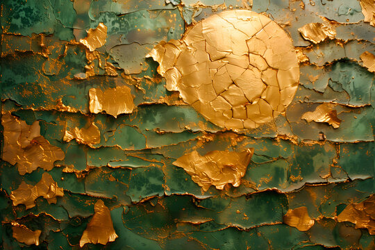 Texture verte et dor&eacute;e craquel&eacute;e