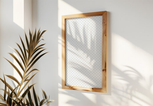 Simple Frame Mockup On The White Wall With Palm Plant and Generative ai