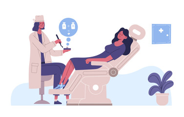 Dental service concept. Tooth examination and treatment. Female patient visiting dentist having toothache