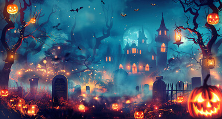 Halloween Extravaganza, Enchanting Night Sky & Pumpkin Set in Papercut Style -
 Vector Illustrations Featuring Full Moon, Witch's Cauldron, Spider Webs & Bats.
 Ideal for Posters & Brochures with Cust