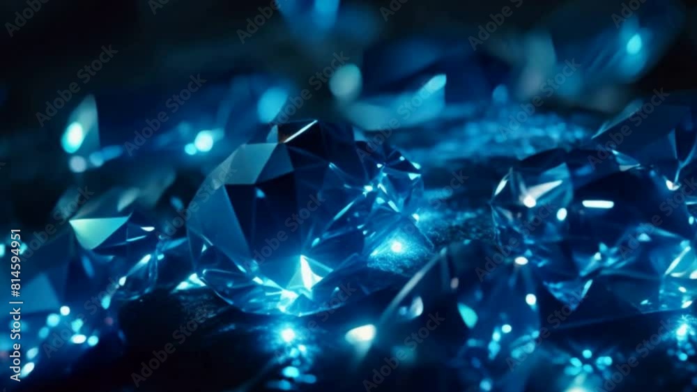 Poster a close up of four blue diamonds. the diamonds are all different sizes and are set in a black backgr
