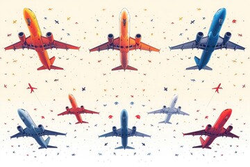 background with a set of flying airplanes