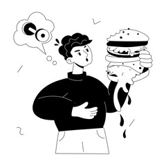 Trendy doodle mini illustration of eating unhealthy 