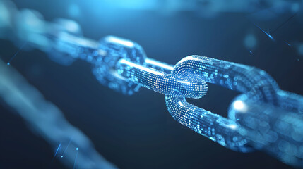 Connected Digital Chains on a Blue Background in a Network