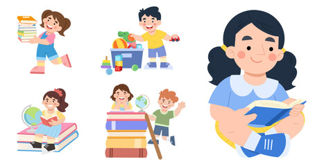 Children activities group set vector illustration