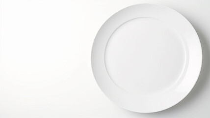 A white empty round plate on a white background, an image with copy space