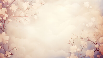 Branches with foliage on a watercolor light beige background with space to copy