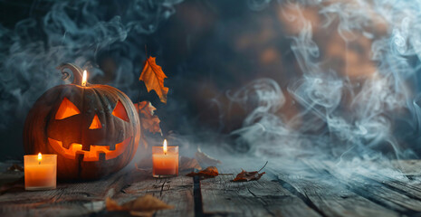 Obraz premium Halloween Extravaganza, Enchanting Night Sky & Pumpkin Set in Papercut Style - Vector Illustrations Featuring Full Moon, Witch's Cauldron, Spider Webs & Bats. Ideal for Posters & Brochures with Cust
