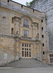 La Roche-Guyon, France - May 8, 2024: In this castle in La Roche-Guyon was the Erwin Rommel german headquarters during Second World War. Sunny spring day. Selective focus