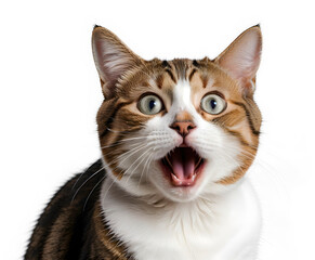 Close-up portrait of surprise cat, isolated on transparent background.