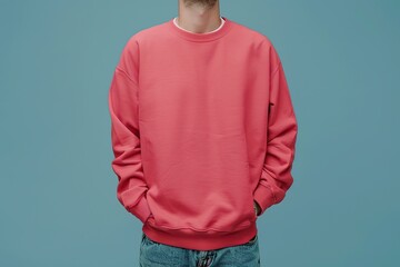 Front view of a man in blank sweatshirt on blue background