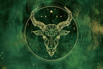 Fototapeta premium zodiac sign Taurus on an abstract green background, personification of the elements of earth