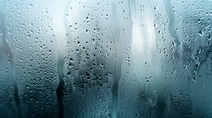 Cristal empañado con gotas de agua por condensación 