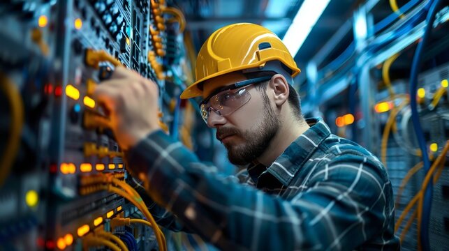 A network technician installing cables for internet connectivity