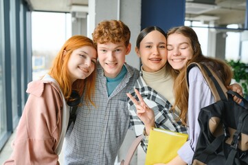 College Friendship Concept. Happy Group Of Students Posing