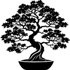 flame tree bonsai silhouette on white background -Vector Illustration