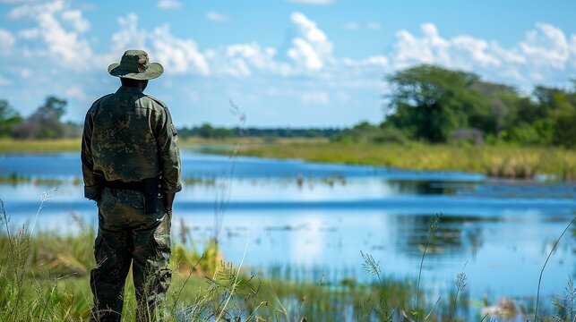 A ranger patrolling a protected area, ensuring the safety of wildlife and enforcing conservation laws